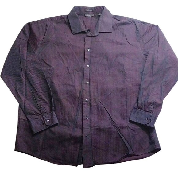 Kenneth Cole Purple Textured Black Striped Button Up Dress Shirt Size 18 - Picture 4 of 12